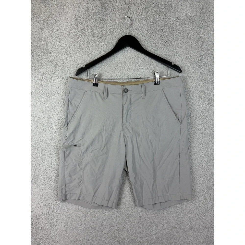 Eddie Bauer Cargo Shorts Mens 34 Gray Nylon Spandex Stretch 10 Inseam Outdoor